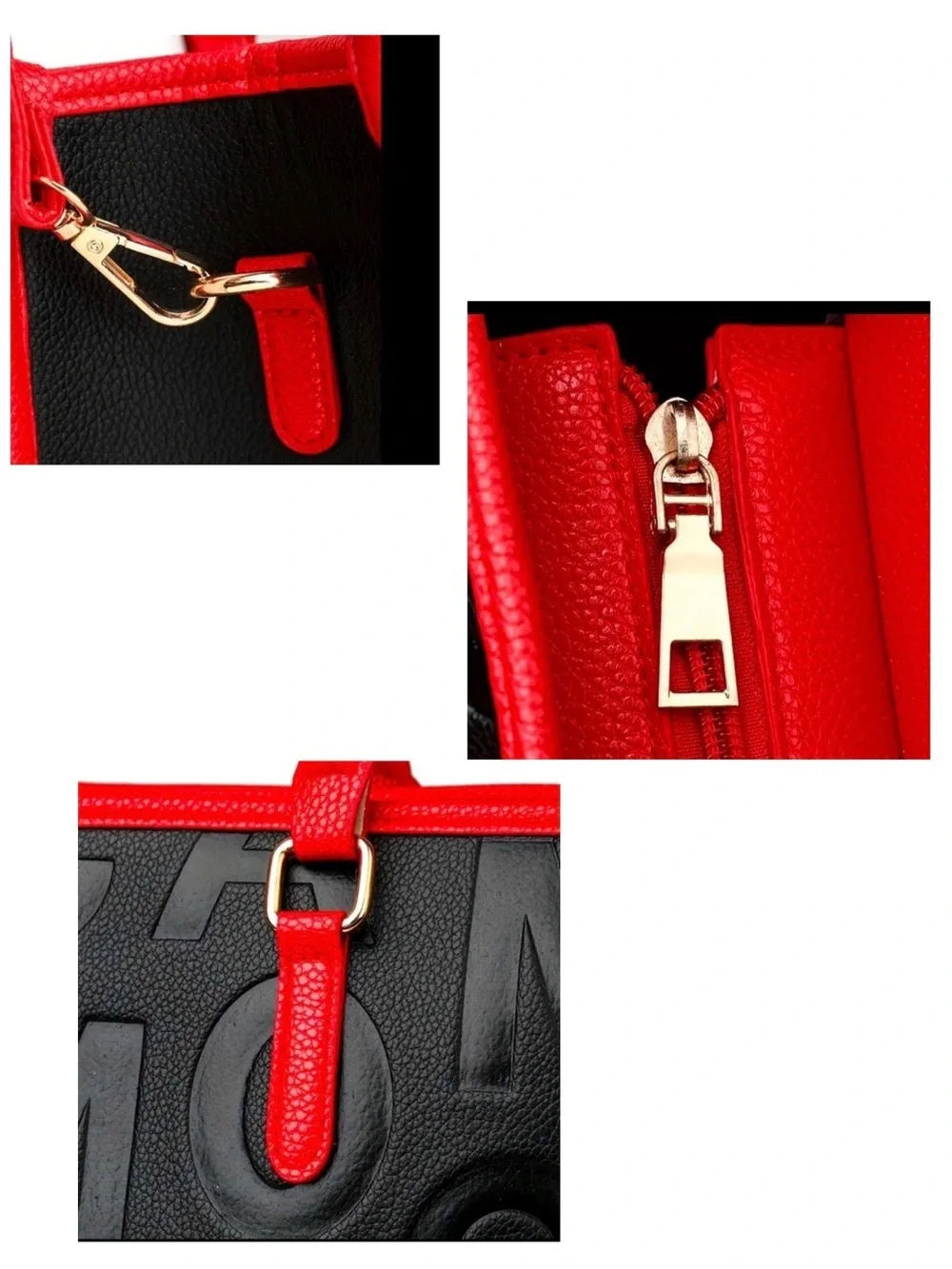 PURSE: Black/Red Geometric Embossed Lettering & Painted Edging Tote, NWOT